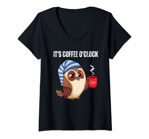 Damen It's Coffee O'clock Lustiger sarkastischer Kaffeeliebhaber T-Shirt mit V-Ausschnitt von Healing Vibes