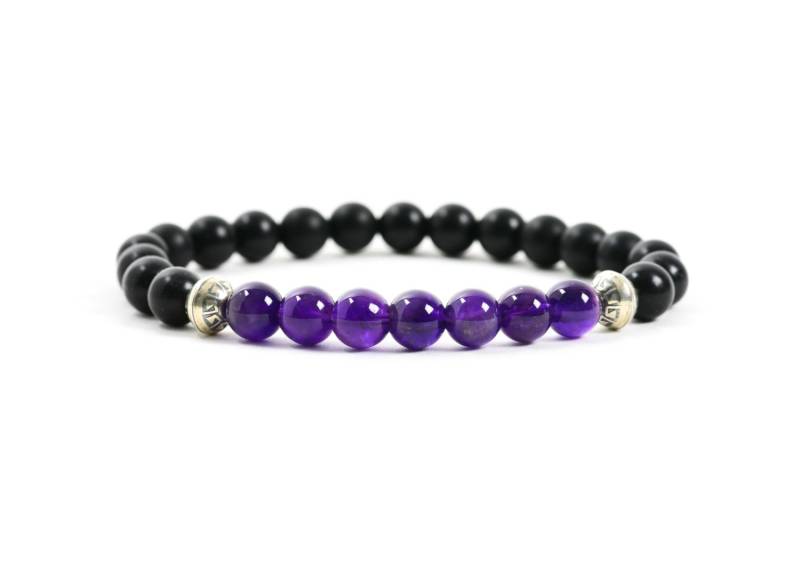 Amethyst Edelstein Armband Mit Schwarzer Onyx, Armband, Handgemachter Schmuck, Chakra Für Ihn von HealingGemstone