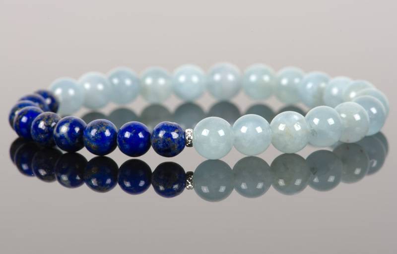 Aquamarin Armband Mit Lapis Lazuli Edelstein, Echte Natürliche Armband, Blaue Edelsteine von HealingGemstone