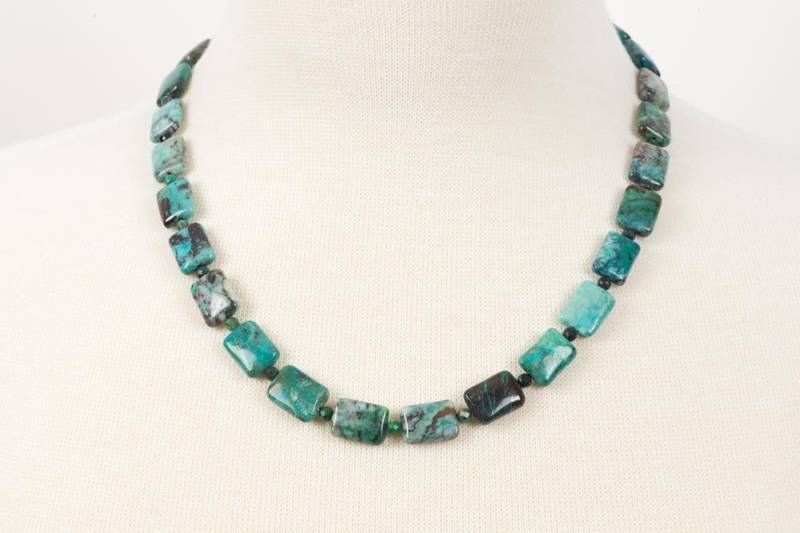 Chrysokoll Edelstein-Halskette, Blau Grüner Naturstein-Halsreif - Handgemachter Edelstein-Schmuck von HealingGemstone