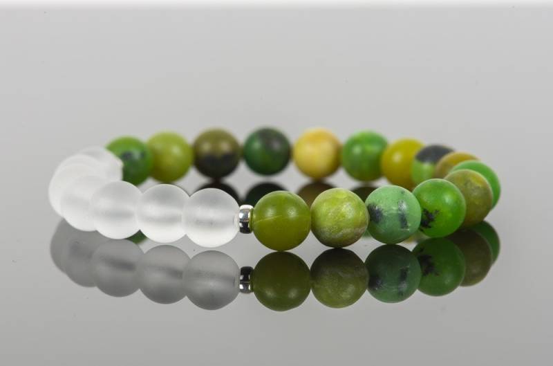 Chrysoprase Armband, Matte Mit Matt Weiß Kristall Stretch Edelstein Armband - Handgemachte Schmuck von HealingGemstone