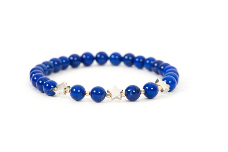Drei-Sterne-Wünsche Armband, Lapis Lazuli Natürliche Edelstein Chakra Blau Stretch Armband von HealingGemstone