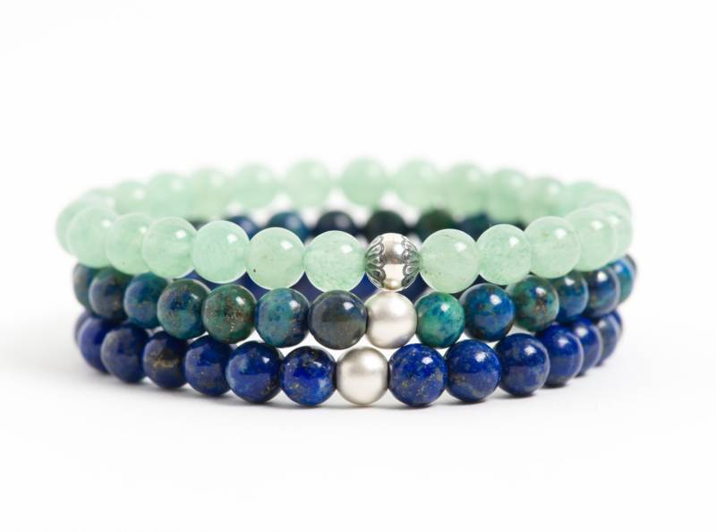Lapis Lazuli, Chrysokoll, Aventurin Armband, Sterling Silber Edelstein Handgemachter Schmuck, Schmuck von HealingGemstone
