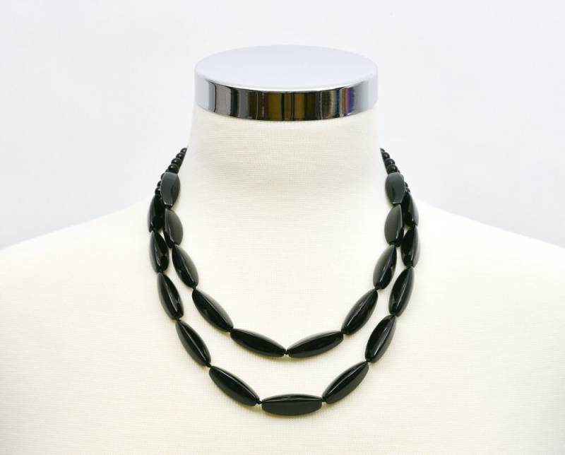 Schwarz Onyx Halskette, Doppelstrang Edelstein Statement Handgemachter Schmuck, Edelsteinschmuck von HealingGemstone