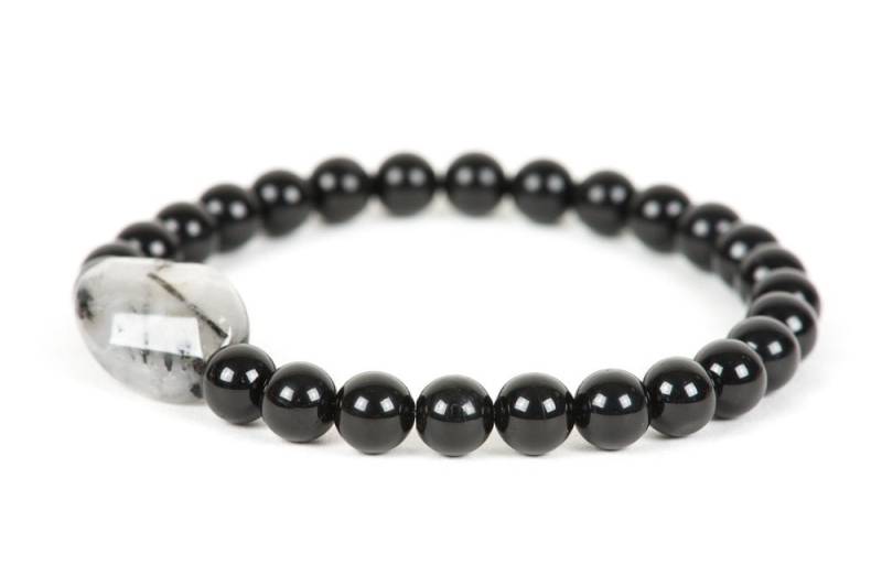 Schwarze Turmalin Armband Mit Turmalinierten Quarz, Schwarz Weiß Edelstein Armband, Handgemachte Schmuck von HealingGemstone
