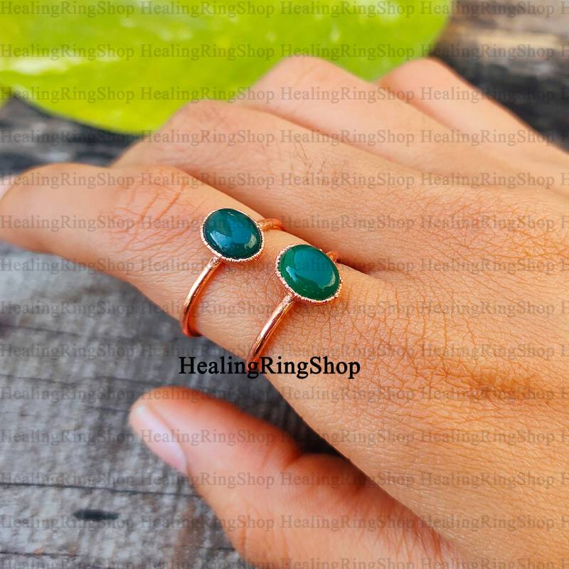 Grüner Onyx Hydro Ring, Edelstein Statement Elektrogeformter Kupfer Galvanisierter Zierliche Frauen Geschenk von Healingringshop