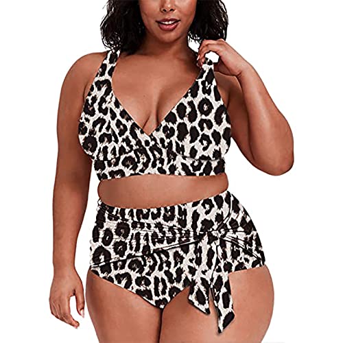 Healter Damen Bikini Badeanzug Plus Size Triangel Bikini Set mit Leopardenmuster High Waist Push Up Bauchweg Bademode Groß Größe Beachwear Badebekleidung Swimwear von Healter