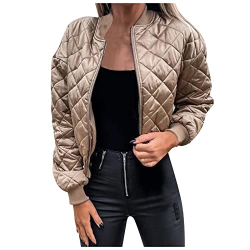 Healter Damen Kurzjacke Mode Casual Stepp Bomberjacke Collegejacke Einfarbig Basic Bikerjacke Reißverschlussjacke Dünne Übergangsjacke Outdoorjacke Elegant Kurzmantel Aviator Jacke für Frauen von Healter