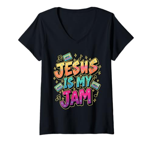 Damen Jesus ist Meine Marmelade und ich Bin Hier, um sie christlich zu verbreiten T-Shirt mit V-Ausschnitt Damen Jesus ist Meine Marmelade und ich Bin Hier, um sie christlich zu verbreiten T-Shirt mit V-Ausschnitt von Health Awareness shirt Jesus Jam Apparel Co.