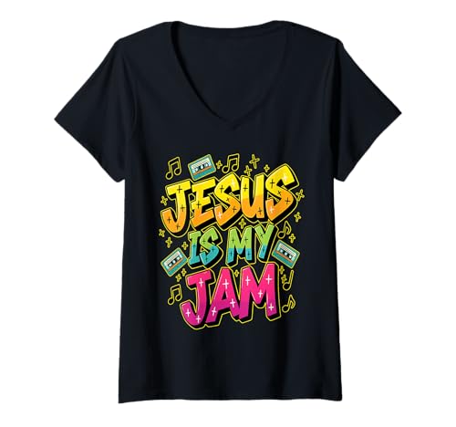 Damen Jesus ist Meine Marmelade und ich Bin Hier, um sie christlich zu verbreiten T-Shirt mit V-Ausschnitt Damen Jesus ist Meine Marmelade und ich Bin Hier, um sie christlich zu verbreiten T-Shirt mit V-Ausschnitt von Health Awareness shirt Jesus Jam Apparel Co.