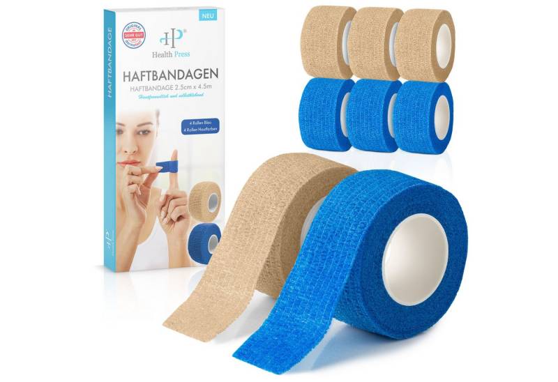 Health Press Bandage Fingerpflaster Selbsthaftend - 8x Pflaster Rolle (2,5cm x 4,5m) von Health Press