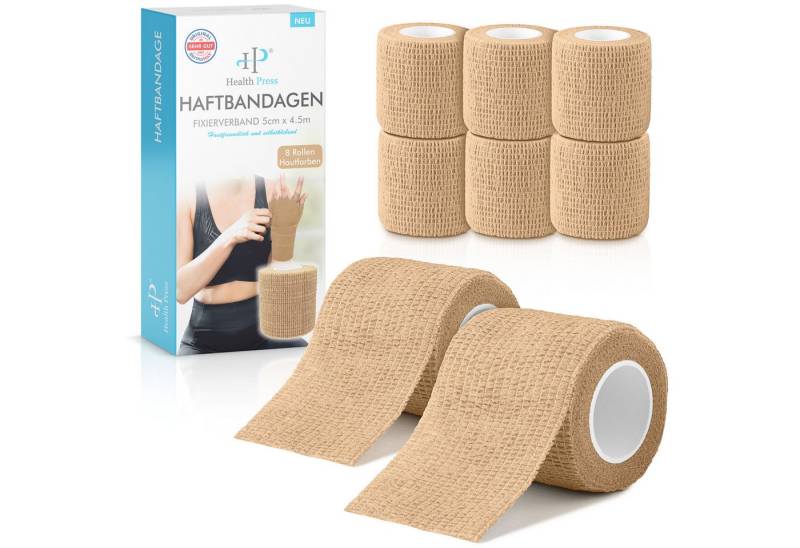 Health Press Bandage Selbstklebender Verband - 8x Pflaster Rolle (5,0cm x 4,5m) von Health Press