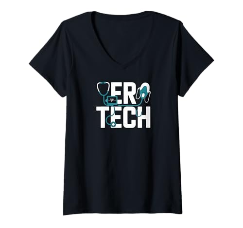 Damen ER Tech Stethoskop Herzschlag Design T-Shirt mit V-Ausschnitt Damen ER Tech Stethoskop Herzschlag Design T-Shirt mit V-Ausschnitt von Healthcare Emergency Medical Enthusiast