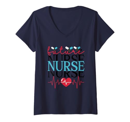 Damen Future Nurse Bold Text Heartbeat Pillen T-Shirt mit V-Ausschnitt Damen Future Nurse Bold Text Heartbeat Pillen T-Shirt mit V-Ausschnitt von Healthcare Nursing Aspirations Future