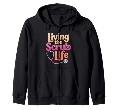 Lustiger Krankenschwester Spruch Living The Scrub Life Humor Frauen Männer Kapuzenjacke Lustiger Krankenschwester Spruch Living The Scrub Life Humor Frauen Männer Kapuzenjacke von Healthcare Worker Stethoscope Medical Staff Gag