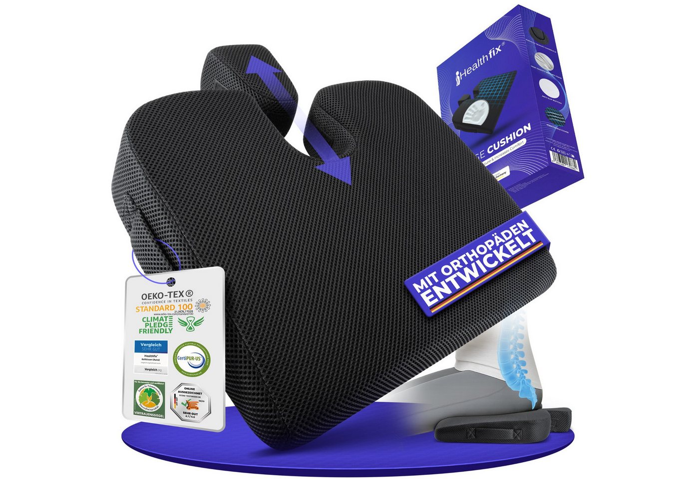 Healthfix Keilkissen, Keilkissen zur Verbesserung der Sitzhaltung - Ergonomisches Sitzkeil von Healthfix