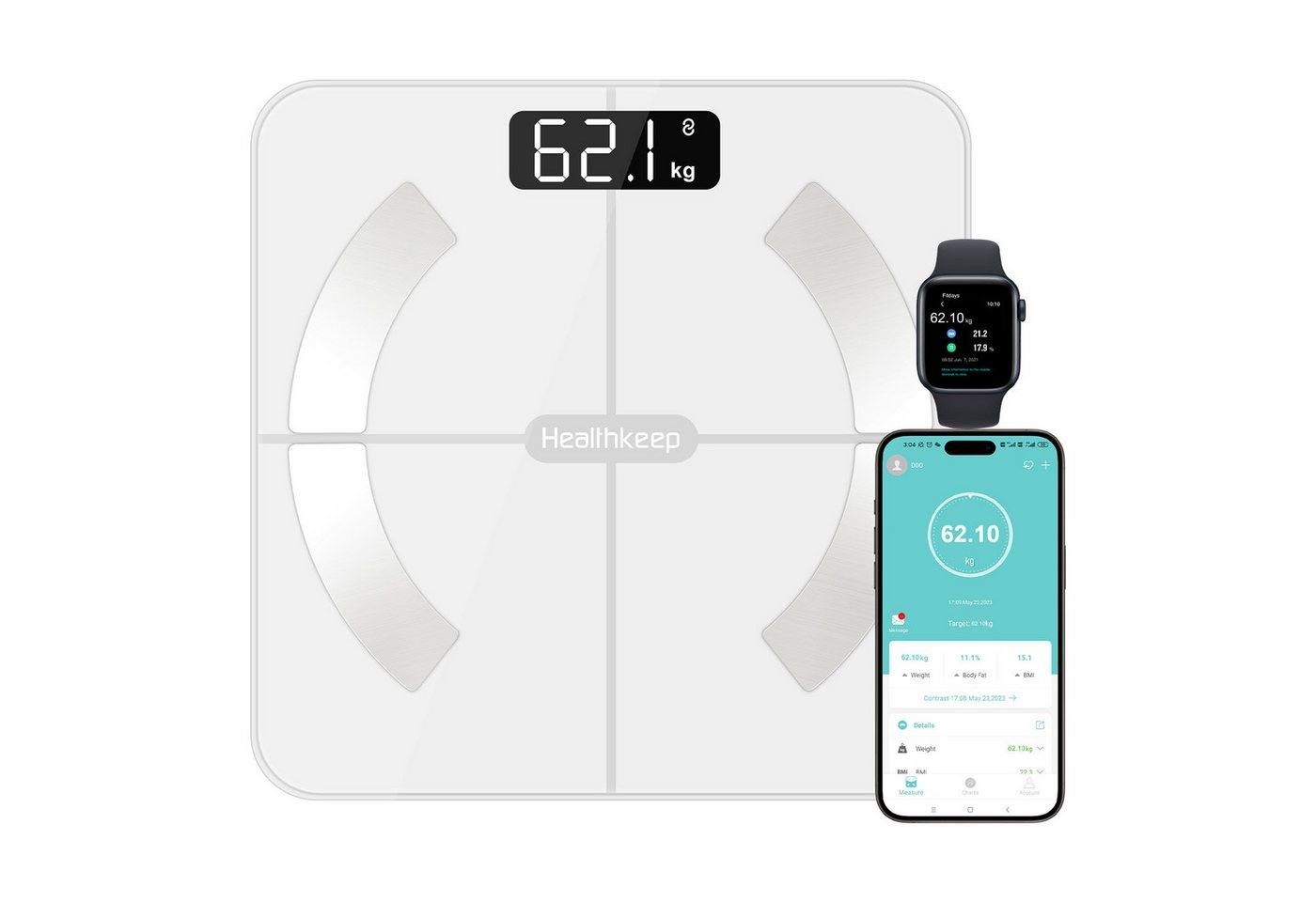 Healthkeep Körper-Analyse-Waage Smart-Waage für 13 Körperdaten Präzise Analyse Bluetooth-Verbindung, Misst 13 Körperdaten und synchronisiert sie mit deiner Smartphone-App, Android und iOS Max. 180kg/400lb/28st Healthkeep Körper-Analyse-Waage Smart-Waage für 13 Körperdaten Präzise Analyse Bluetooth-Verbindung, Misst 13 Körperdaten und synchronisiert sie mit deiner Smartphone-App, Android und iOS Max. 180kg/400lb/28st von Healthkeep