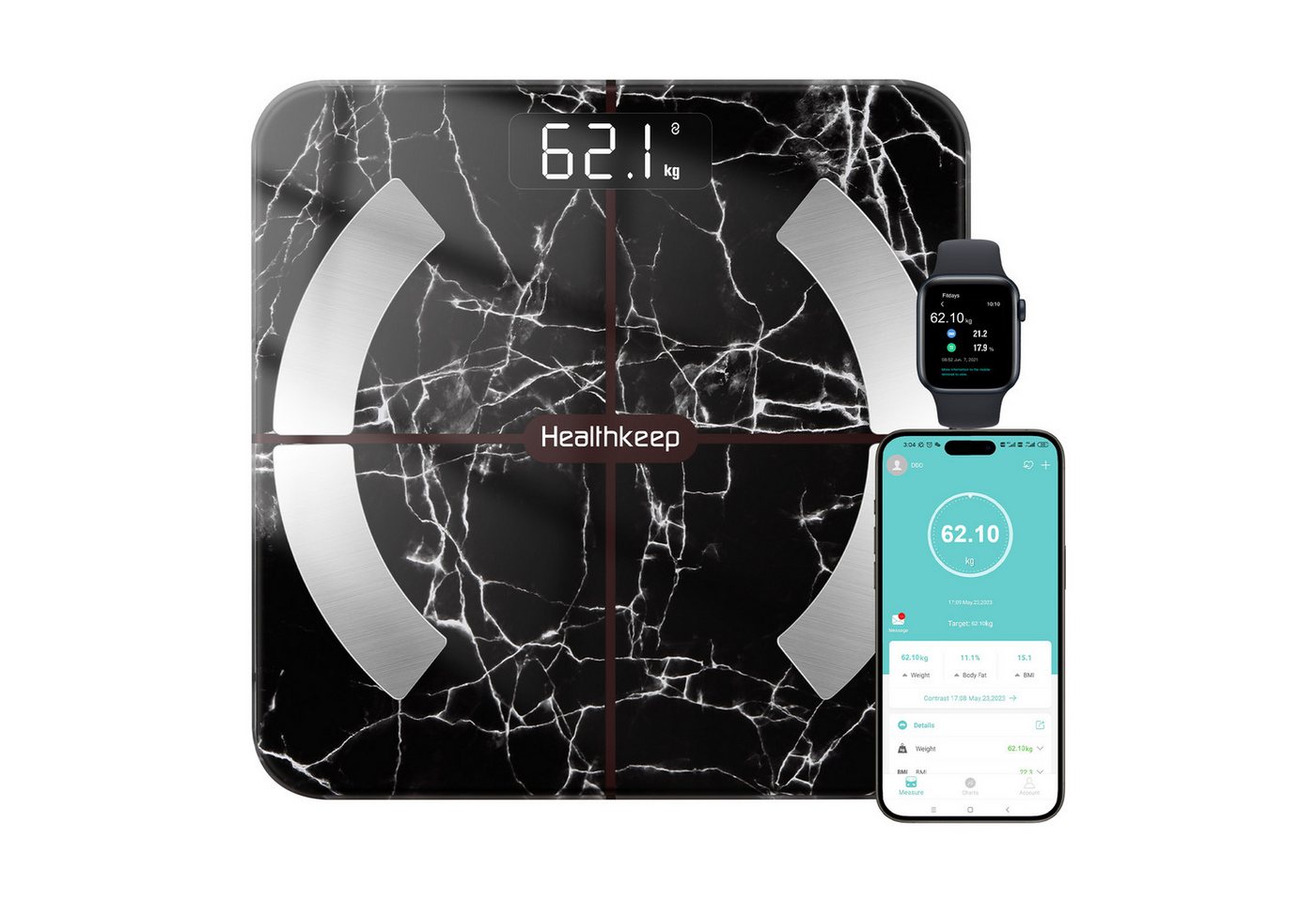 Healthkeep Körper-Analyse-Waage Smart-Waage für 13 Körperdaten Präzise Analyse Bluetooth-Verbindung, Misst 13 Körperdaten und synchronisiert sie mit deiner Smartphone-App, Android und iOS Max. 180kg/400lb/28st Healthkeep Körper-Analyse-Waage Smart-Waage für 13 Körperdaten Präzise Analyse Bluetooth-Verbindung, Misst 13 Körperdaten und synchronisiert sie mit deiner Smartphone-App, Android und iOS Max. 180kg/400lb/28st von Healthkeep