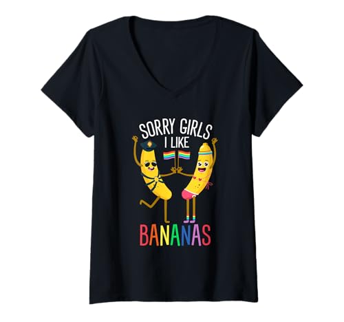 Damen Sorry Mädels, ich mag Bananen LGBTQIA Banane Wegerich Fruit T-Shirt mit V-Ausschnitt Damen Sorry Mädels, ich mag Bananen LGBTQIA Banane Wegerich Fruit T-Shirt mit V-Ausschnitt von Healthy Delicious Banana