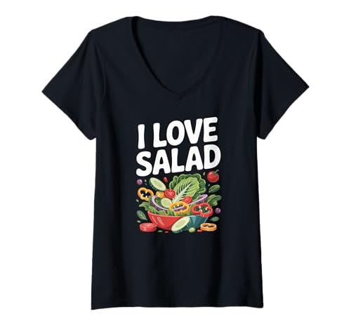 Damen Ich Liebe Salad Veggie Delight Illustration T-Shirt mit V-Ausschnitt Damen Ich Liebe Salad Veggie Delight Illustration T-Shirt mit V-Ausschnitt von Healthy Eating Lifestyle Enthusiasts
