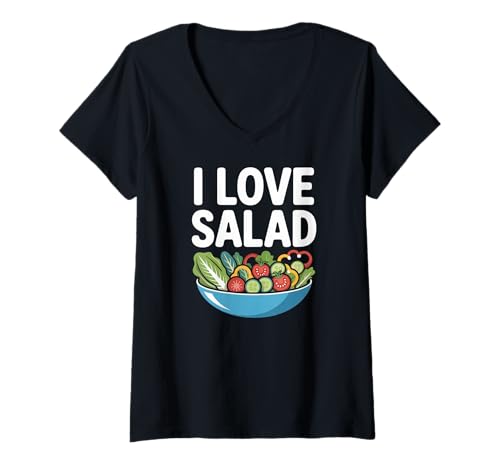 Damen I Love Salad Vegan Fresh Greens Schüssel T-Shirt mit V-Ausschnitt Damen I Love Salad Vegan Fresh Greens Schüssel T-Shirt mit V-Ausschnitt von Healthy Eating Vegan Lifestyle Love