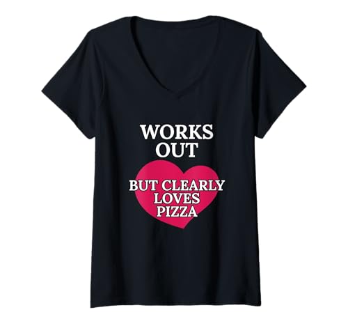 Damen Funktioniert Aber klar liebt Pizza Fitness Foodie T-Shirt mit V-Ausschnitt Damen Funktioniert Aber klar liebt Pizza Fitness Foodie T-Shirt mit V-Ausschnitt von Healthy Lifestyle Pizza Enthusiast