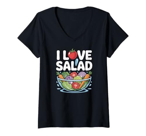 Damen Ich Liebe Salat, Design mit frischem Gemüse T-Shirt mit V-Ausschnitt Damen Ich Liebe Salat, Design mit frischem Gemüse T-Shirt mit V-Ausschnitt von Healthy Lifestyle Veggie Food Enthusiasts