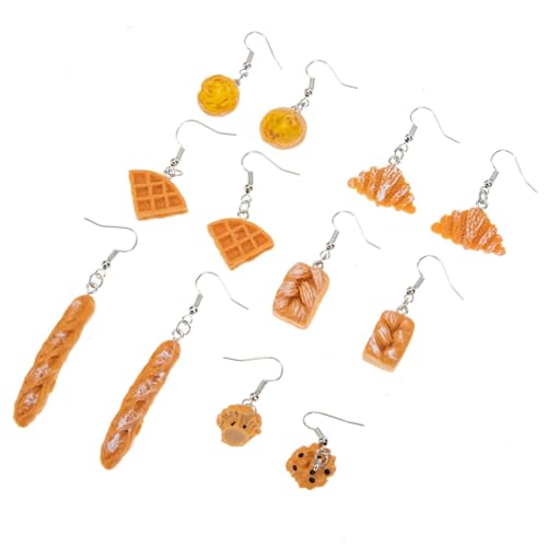 6 Paare Resin Simulation Food Bread Dangle Drop Earrings Mixed Styles Charming Jewelry For Women And For Festivals And Daily Wear von Healvian