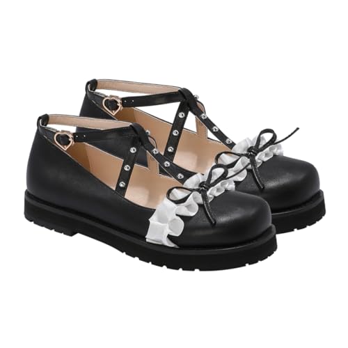 Healvian 1 Paar Cosplay Schuhe Flache Schuhe Damenschuhe Für Damen Schuhe Damenschuhe Mädchenschuhe Ankleideschuhe Lolita Spitzenschuhe Ankleideschuhe Uniformschuhe von Healvian