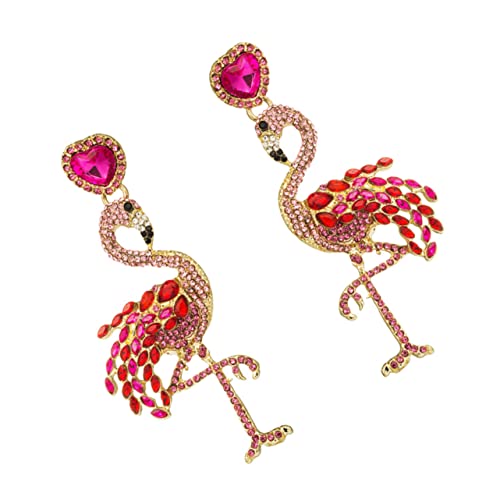 Healvian Flamingo Ohrringe Mit Strass Für Frauen Stylische Eardrop Ohraccessoires Für Casual Und Party Schmuck Rot von Healvian