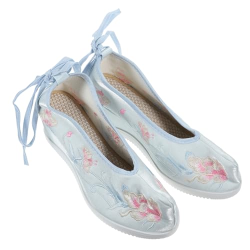 Healvian 1 Paar Innenhöhenverbesserte Stoffschuhe Bestickte Stoffschuhe Rosa Keil Drinnen Damenschuhe Bestickte Hausschuhe Chinesische Hausschuhe Für Frauen Handbestickte Schuhe Segeltuch von Healvian