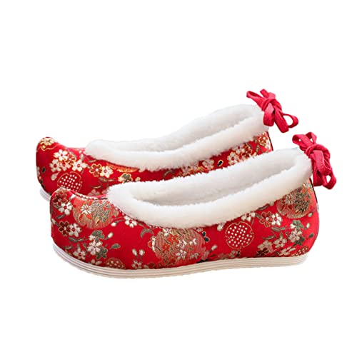 Healvian 1 Paar Innere erhöhte Flache Schuhe Wohnung Bestickt Damenschuhe Hanfu-Schuhe versteckte Flache Schuhe alte Brautschuhe Plüsch rot von Healvian