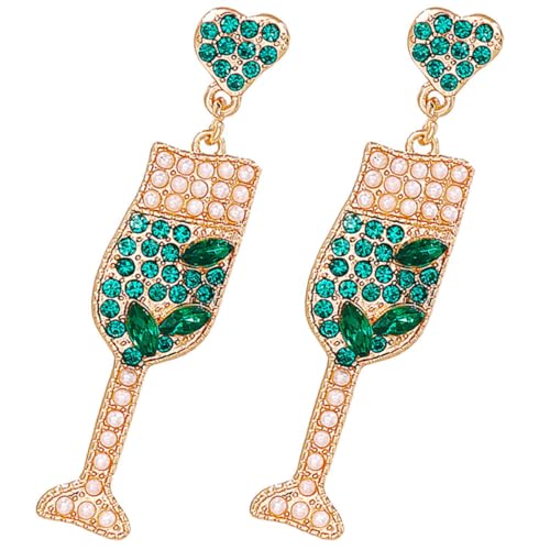 Healvian 1 Paar Perlen Ohrringe mit Rhinestones Weinflaschenform Kreative Auffällige Ohrstecker für Frauen für Partys und Besondere Anlässe Grün von Healvian