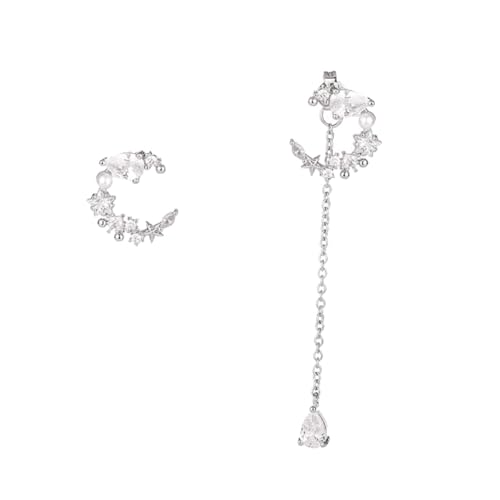 Healvian 1 Paar Perlenquastenohrringe Perlenohrringe Statement Ohrringe Perlentropfenohrring Mondohrringe Damenohrringe Silberohrschmuck Einfache Ohrhänger Ohrschmuck Weiß 3A Zirkon von Healvian
