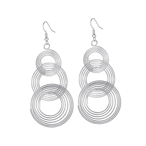 Healvian 1 Paar Retro Große Kreisohrringe Übertriebene Ohrentropfen Retro -ohrringe Ohrringe Für Frauen Runder Baumelnder Reifen Ohrringe Mit Mehreren Creolen Silver von Healvian