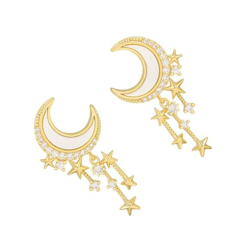 Healvian 1 Paar Silbernadelstern -Mondohrringe Mondtropfenohrring Ohrringe Tropfen Mond Ohrstecker Fransenohrringe für Frauen Urlaubsgeschenk stern ohrringe s925 Silber Golden von Healvian