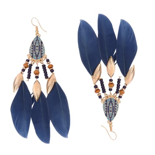 Healvian 1 Paar Vintage-ohrringe Ohrschmuck Aus Legierung Ohrentropfen Retro-ohrschmuck Im Europäischen Stil Blatt-ohr-anhänger Frauen Baumeln Künstliche Feder Navy von Healvian