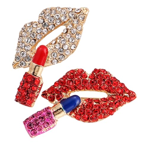 Healvian 2stücke Zwei Lippenstift Broschen Für Damen Rote Strass Broschen Anstecknadeln Für Kleidung Hüte Und Anzüge Langlebig Und Stilvoll von Healvian