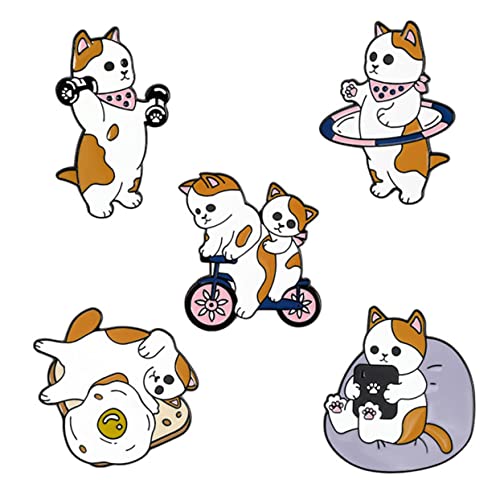 Healvian Cartoon Brosche 5 Stücke Legierung Abzeichen Niedliche Katzen Anstecker für Kleidung und Rucksack Bunte Taschenbrosche für Frauen Mode Schmuck von Healvian
