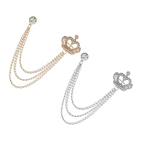 Healvian 2stücke Rhinestone Kragen Clip Mit Kette Anstecknadel Damen Eleganter Pullover Brosche Sicherheitsnadel Für Hochzeiten Partys Und Formelle Anlässe Gold Silber von Healvian