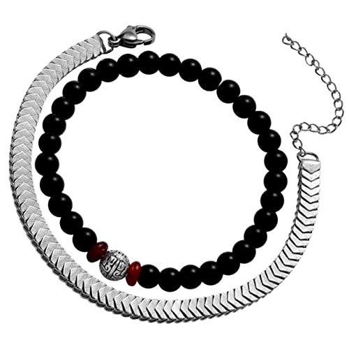 Healvian 1 Satz Doppeltes Schichten Männer Perlenarmband Handgelenk Kette Modisches Armband für Herren für Geburtstage Feiertage von Healvian