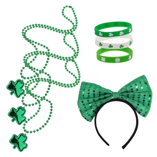 Healvian 1 Satz Festlicher Damenanzug Halloween Leuchtende Halskette Kleeblatt-perlenketten Irische Kleeblattkette St. Patricks Day Halskette St Patricks Day Party Favors Grün Plastik von Healvian