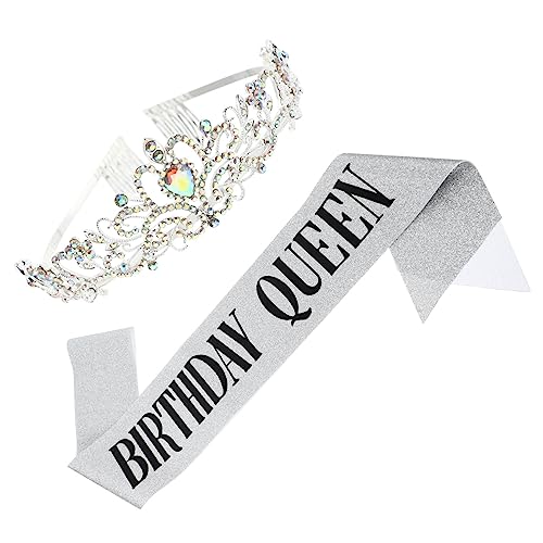 Healvian 1satz Dekorativen Kronen Und Schärpen Für Geburtstagsfeiern Elegante Schulterriemen Mit Ab-diamanten Und Silberner Queen Schärpe Für Festliche Anlässe von Healvian