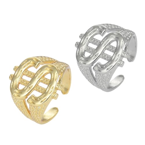 Healvian 1 Satz Geldsymbol Ringe Offene Finger Ringe Für Herren Verstellbar Für Modebewusste Männer Teenager 2 Stück von Healvian