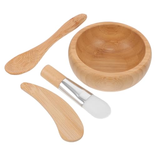 Healvian 1 Satz Holz Gesichtsmasken Schüssel Set Teiliges DIY Kosmetikwerkzeug mit Schüssel Rührstab Pinsel und Löffel für Effektive Gesichtspflege und Einfache Maskenvorbereitung von Healvian