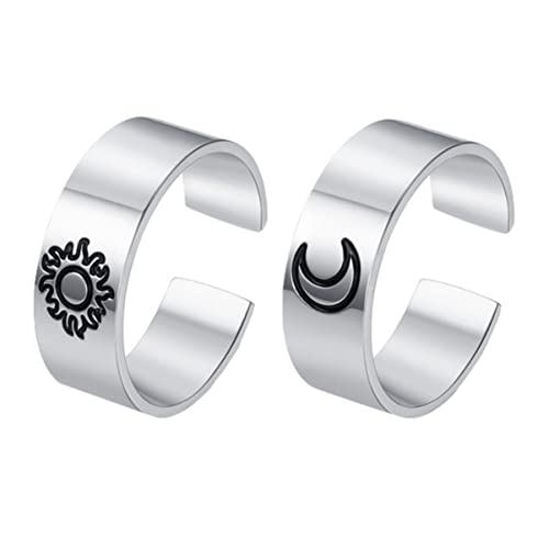 Healvian 1 Satz Klassischer Minimalistischer Offener Ring Mit Und Mondmuster Verstellbar Unisex Vintage Stil Für Partys Und Anlässe 2 Stück von Healvian