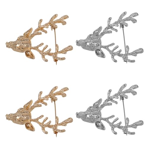 Healvian 1 Satz Metall Broschen Mit Elchkopf Dekorative Anstecknadel Für Anzug Schal Und Hut Stilvolle Langlebige Broschen Für Damen Und Herren Silber Und Gold 4 Stück von Healvian