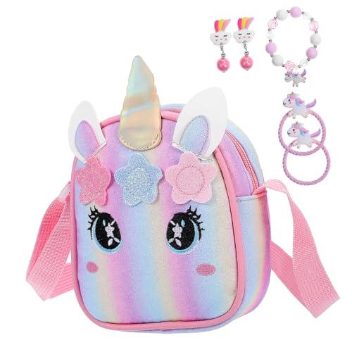 Healvian Einhorn Handtasche Schmuckset Mit Einhorn-geldbörse Und Schmuckset Dekorative Umhängetasche Für Damen Verstellbarer Riemen Süßes Geschenk Für Geburtstage Und Feiertage von Healvian