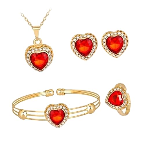 Healvian 1 Satz Satz modische Ohrringe Herz Reiz Schmuck Perlen Frauen Halskette rot von Healvian