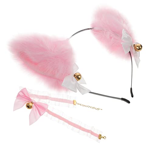 Healvian 1satz Katzenohren Haarband Mit Halskette Und Glöckchen Süßes Cosplay Zubehör Für Partys Karneval Fotografie Und Bühnenauftritte Dekorative Haarschmuck Für Damen von Healvian